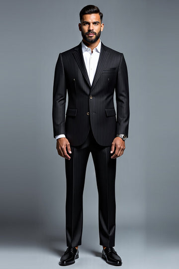 Fato Homem Preto Notched Lapela Stripe 2 Peças